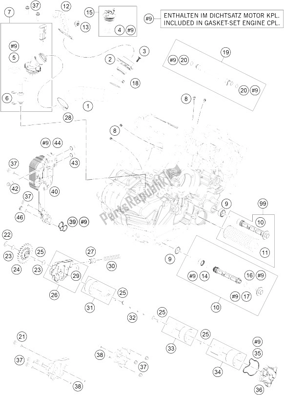 All parts for the Lubricating System of the KTM 1190 Adventure ABS OR CKD 15 Brazil 2015