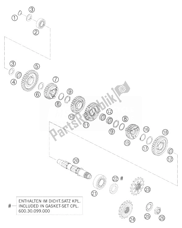 Todas as partes de Transmissão Ii - Contraeixo do KTM 990 Super Duke Orange Europe 2007