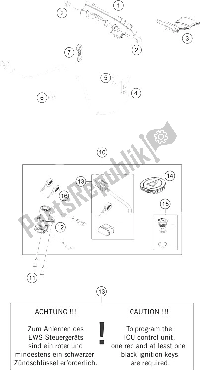 All parts for the Instruments / Lock System of the KTM 1190 RC8 R White Europe 2011