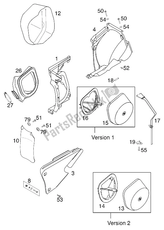 Todas las partes para Caja De Filtro De Aire 400/520 Racing de KTM 520 EXC Racing Europe 2001