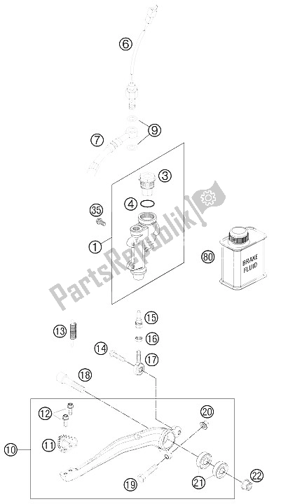 All parts for the Rear Brake Control of the KTM 250 EXC F CKD Brazil 2016