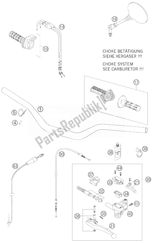 Tutte le parti per il Manubrio, Comandi del KTM 625 SXC Europe 2007