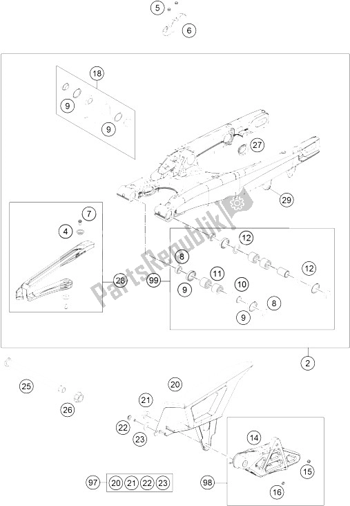 Toutes les pièces pour le Bras Oscillant du KTM 125 EXC Europe 2016