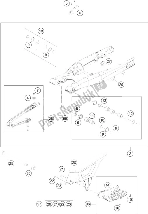 Alle onderdelen voor de Achterbrug van de KTM 250 EXC Factory Edition Europe 2015