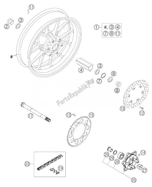 All parts for the Rear Wheel Brembo 640 Duke Ii of the KTM 640 Duke II Black Europe 2003