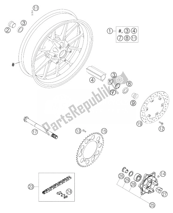 All parts for the Rear Wheel Brembo 640 Duke Ii of the KTM 640 Duke II Black United Kingdom 2003