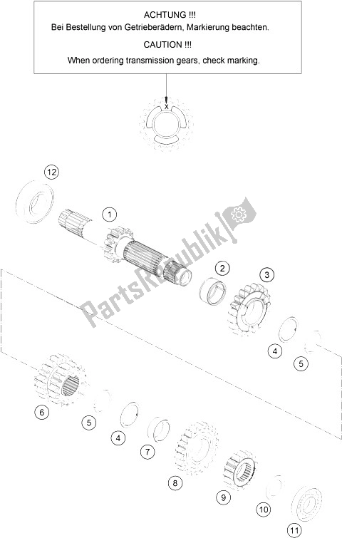 All parts for the Transmission I - Main Shaft of the KTM 125 SX Europe 2016