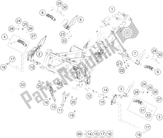 Tutte le parti per il Telaio del KTM 200 Duke White ABS BAJ DIR 13 Europe 2013