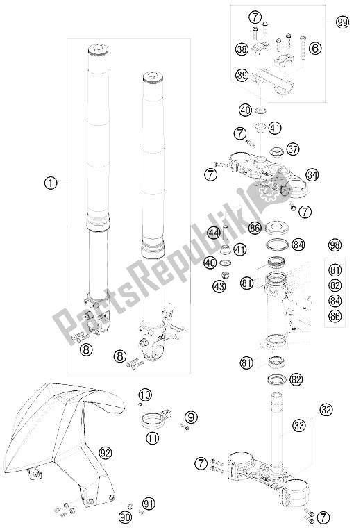 Tutte le parti per il Forcella Anteriore, Pinza Tripla del KTM 690 Duke White USA 2008