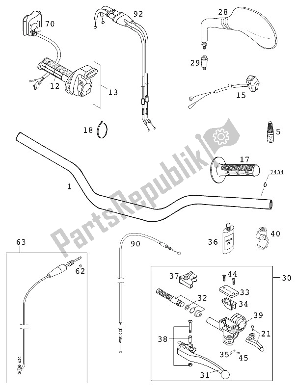 Todas as partes de Guiador, Instrumentos 400/520 do KTM 250 EXC Racing Europe 2001