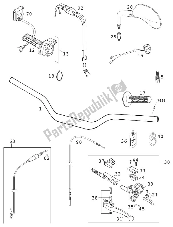 Toutes les pièces pour le Guidon, Instruments 400/520 du KTM 400 EXC Racing SIX Days Europe 2001