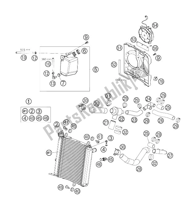 All parts for the Cooling System of the KTM 950 Supermoto Orange Europe 2006