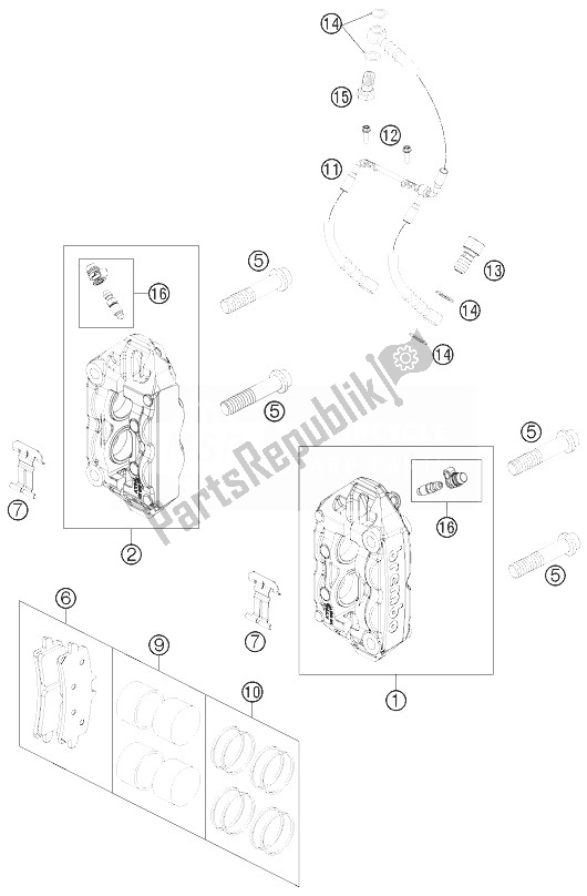 Todas las partes para Pinza De Freno Delantera de KTM 1190 RC8 R White Europe 2014