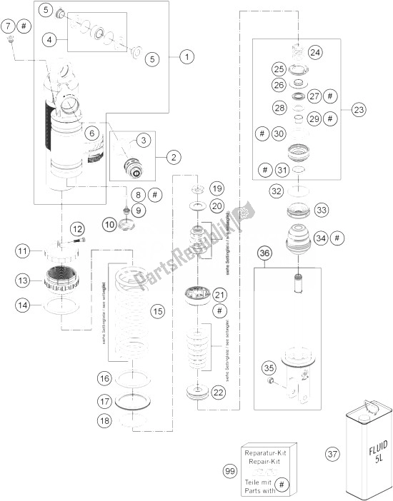 Tutte le parti per il Ammortizzatore Smontato del KTM 450 SX F Factory Edition USA 2014