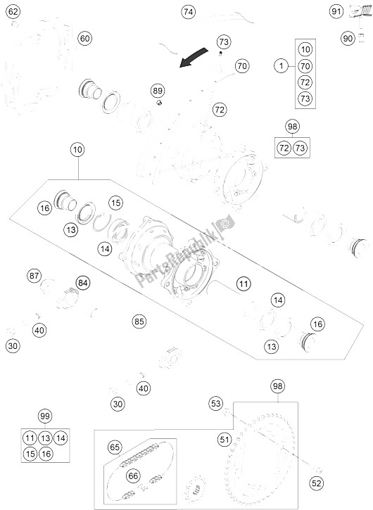 Tutte le parti per il Ruota Posteriore del KTM 85 SXS 19 16 USA 2015