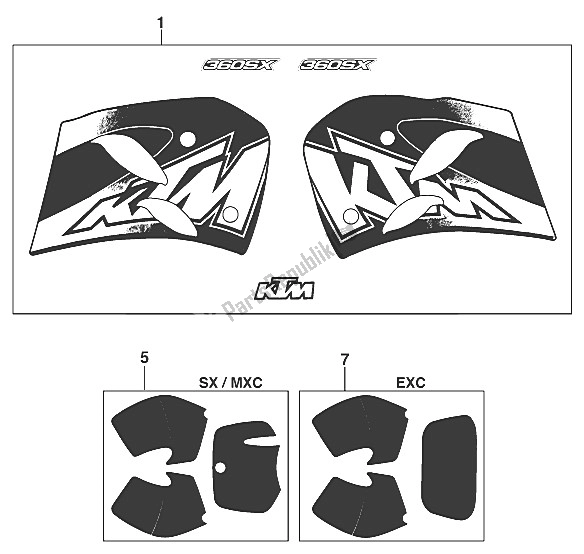 Toutes les pièces pour le Décalcomanie 250-360 '97 du KTM 300 EGS M ö 12 KW Europe 742670 1997