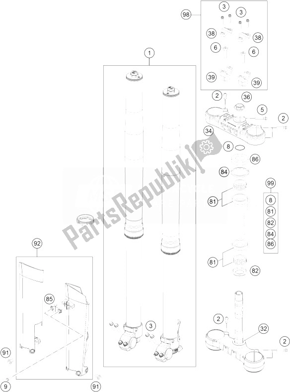 Tutte le parti per il Forcella Anteriore, Pinza Tripla del KTM 350 EXC F Australia 2014