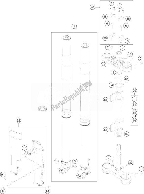 Toutes les pièces pour le Fourche Avant, Triple Serrage du KTM 350 EXC F Europe 2014