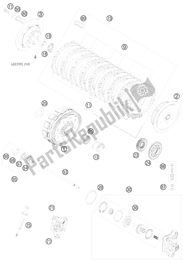 All parts for the Clutch of the KTM 450 SX F USA 2011