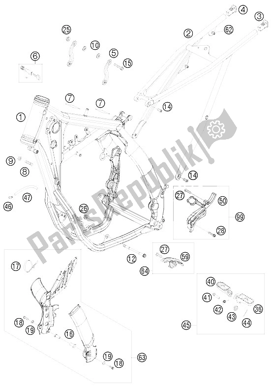 All parts for the Frame of the KTM 250 EXC F Europe 2009