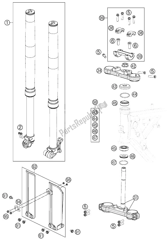 Tutte le parti per il Forcella Anteriore, Pinza Tripla del KTM 65 SX Europe 2012