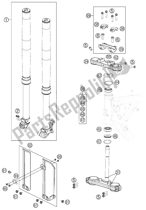 All parts for the Front Fork, Triple Clamp of the KTM 65 SX Europe 2015