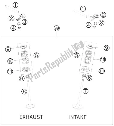 All parts for the Valve Drive of the KTM 250 EXC F Australia 2011