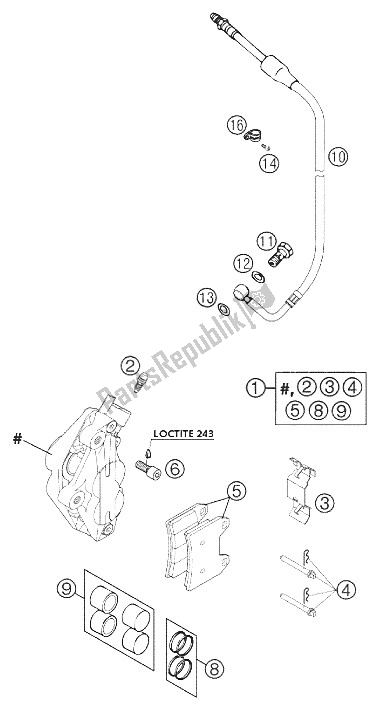 All parts for the Brake Caliper Front 640 Duke of the KTM 640 Duke II Orange USA 2002