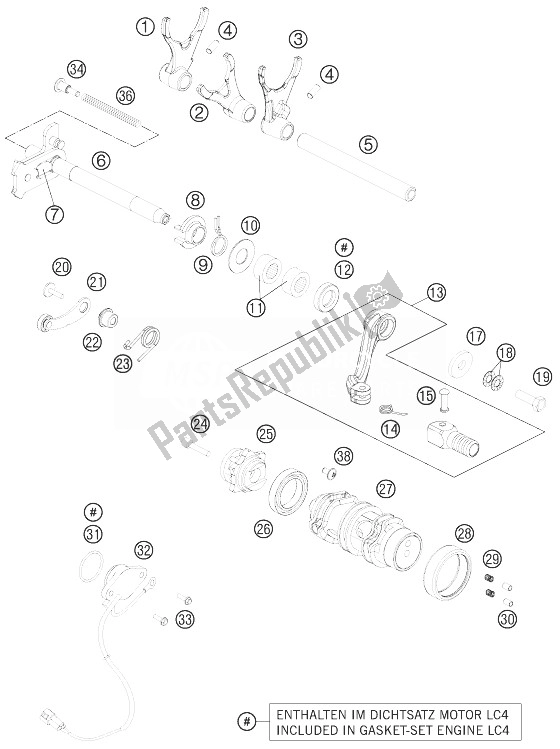 All parts for the Shifting Mechanism of the KTM 690 Enduro R USA 2013