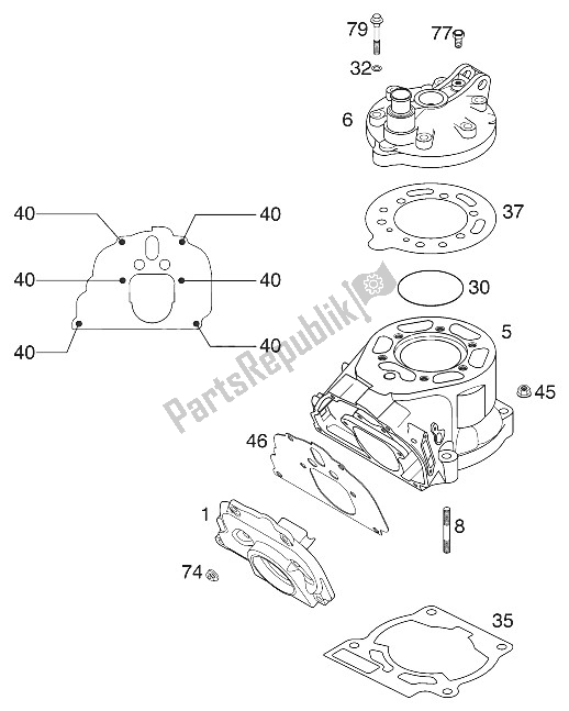 Tutte le parti per il Cilindro 125/200 2001 del KTM 125 EXC Europe 2001