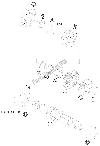 All parts for the Transmission I - Main Shaft of the KTM 450 XC ATV Europe 2009