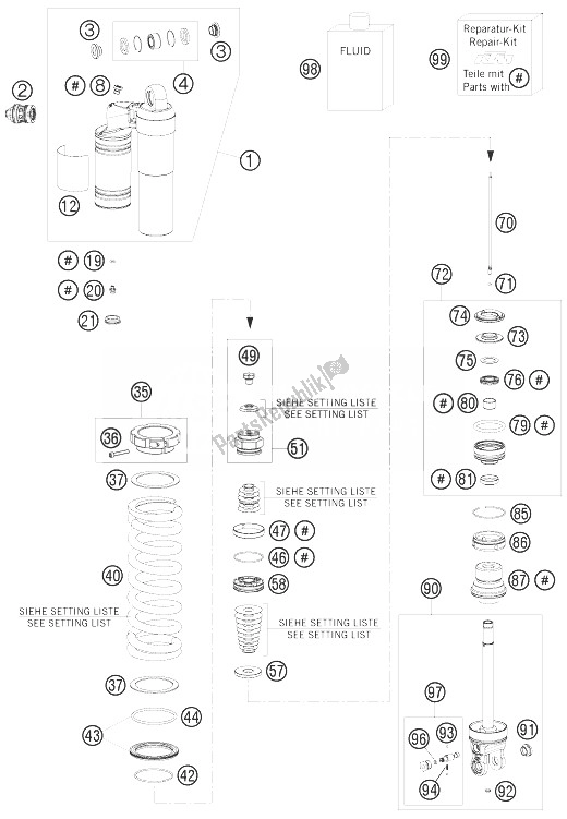 Todas las partes para Amortiguador Desmontado de KTM 450 SMR Europe 2010