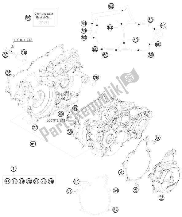 All parts for the Engine Case of the KTM 250 XC W South Africa 2008