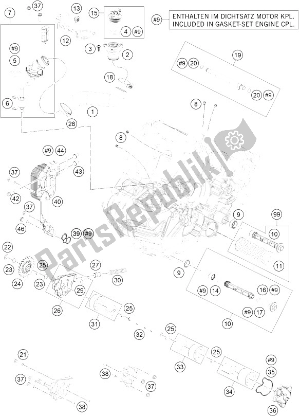 All parts for the Lubricating System of the KTM 1190 ADV ABS Orange WES Europe 2013