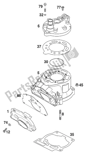 All parts for the Cylinder 125/200 '99 of the KTM 200 EXC GS 8 KW Europe 2000