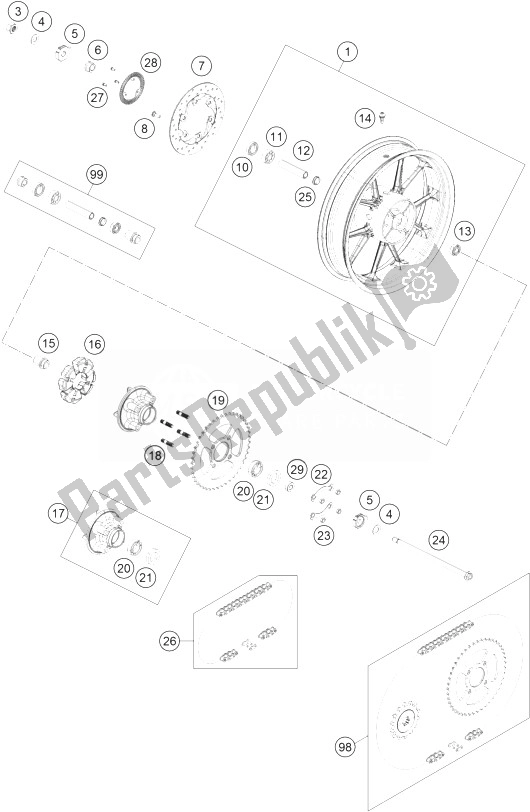 Todas las partes para Rueda Trasera de KTM 200 Duke Orange ABS CKD Malaysia 2013