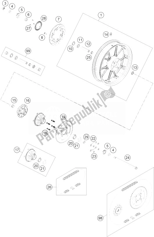 All parts for the Rear Wheel of the KTM 200 Duke White ABS Europe 2013