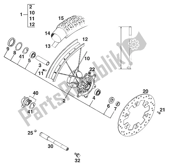 Tutte le parti per il Ruota Anteriore Euro 125 '96 del KTM 125 LC2 80 WEIß BRD Europe 1996