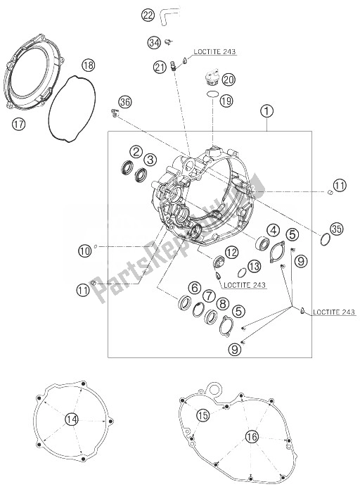 Tutte le parti per il Coperchio Frizione del KTM 450 SX F Europe 2007