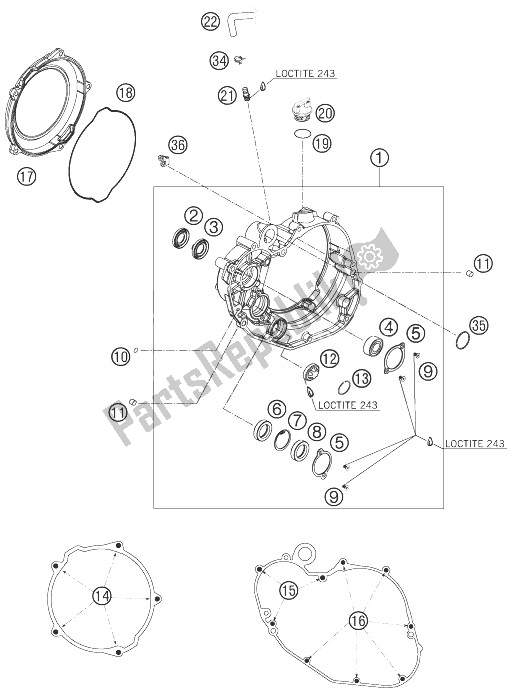 All parts for the Clutch Cover of the KTM 450 SXS F Europe 2007