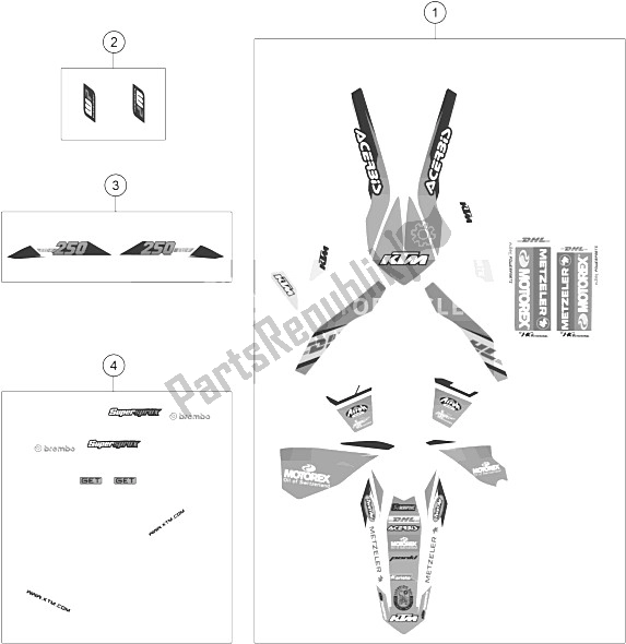 All parts for the Decal of the KTM 250 EXC F Factory Edition Europe 2015