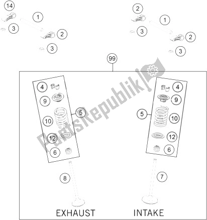 Tutte le parti per il Azionamento Della Valvola del KTM 250 XCF W USA 2014