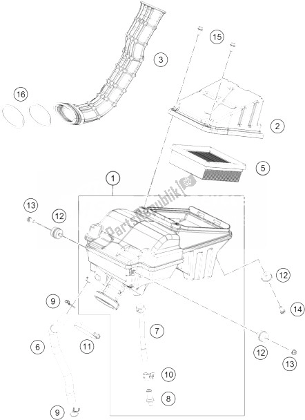 All parts for the Air Filter of the KTM RC 200 Black ABS B D 14 Europe 2014