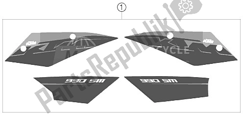 All parts for the Decal of the KTM 990 Supermoto Black Europe 2008