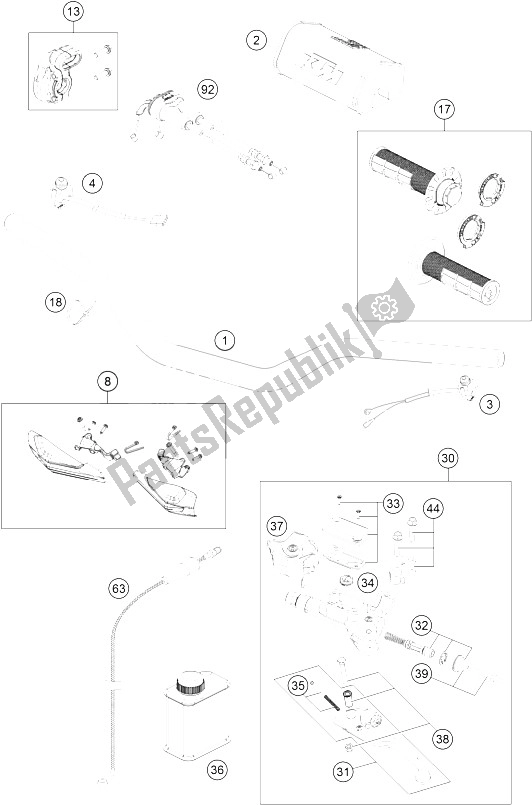 Todas las partes para Manillar, Controles de KTM 250 XC F USA 2016