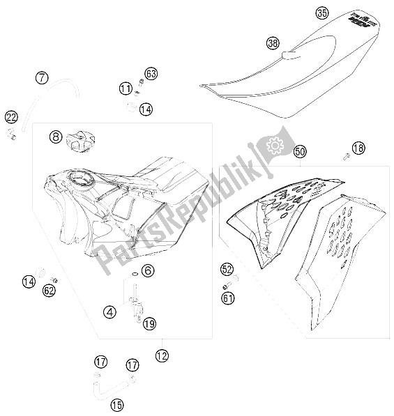 Tutte le parti per il Serbatoio, Sedile, Coperchio del KTM 250 SXS F Europe 2008