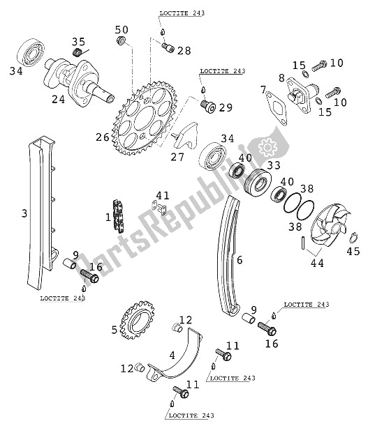 Tutte le parti per il Albero A Camme - Catena - Tenditore 400/520 Racing 200 del KTM 400 EXC Racing Europe 2001