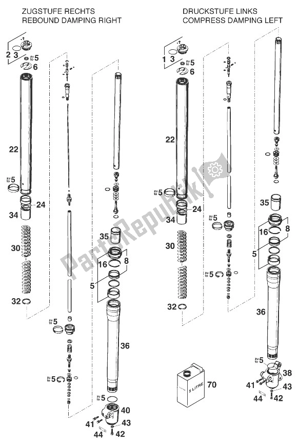 Tutte le parti per il Gambe Anteriori - Sospensione 125-380 Wp-extreme del KTM 250 SX 99 Europe 1999