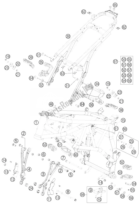 All parts for the Frame of the KTM 990 Supermoto R ABS Europe 2013