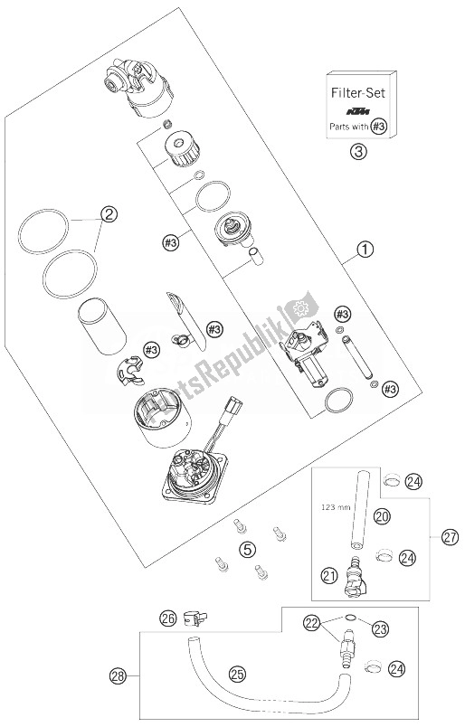 All parts for the Fuel Pump of the KTM 990 Super Duke Anthrazit 07 France 2007